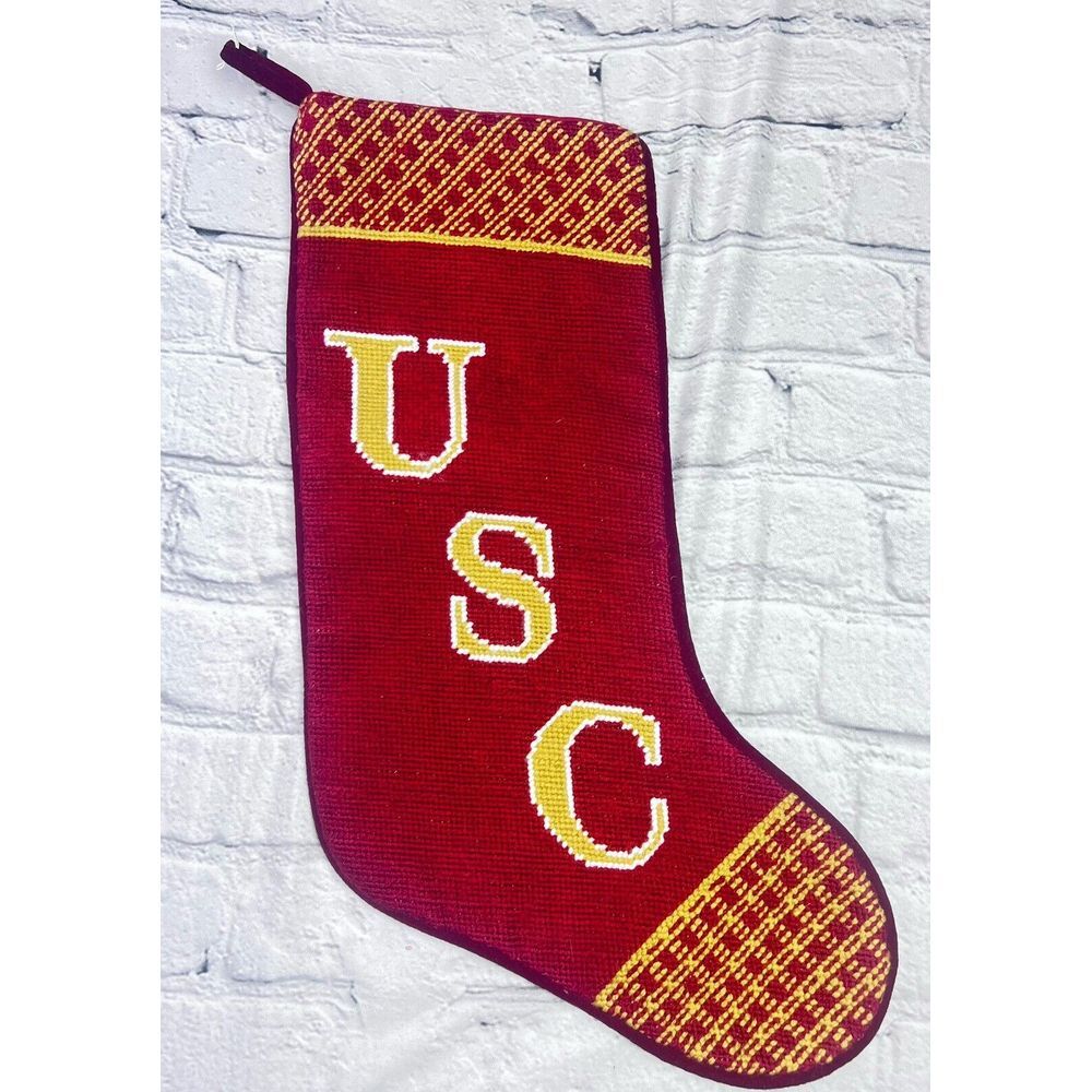 Vintage USC Trojans College Football Knit / Velvet Christmas Stocking